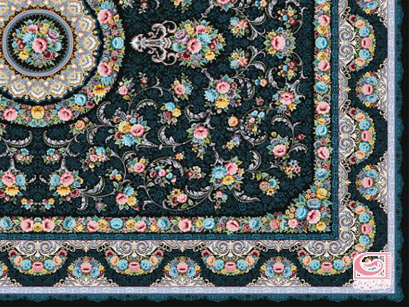فرش گل افشان سرمه ای 